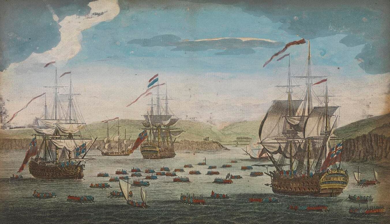 Photo: Robert Short, Public domain, via Wikimedia Commons (https://commons.wikimedia.org/wiki/File:An_exact_Representation_of_the_Attack_Made_by_the_British_Fleet,_under_the_Command_of_Adm_Keppel_the_8th_April,_1761_at_Port_Andre,_on_the_Island_of_Belle_Isle_(cropped).jpg)